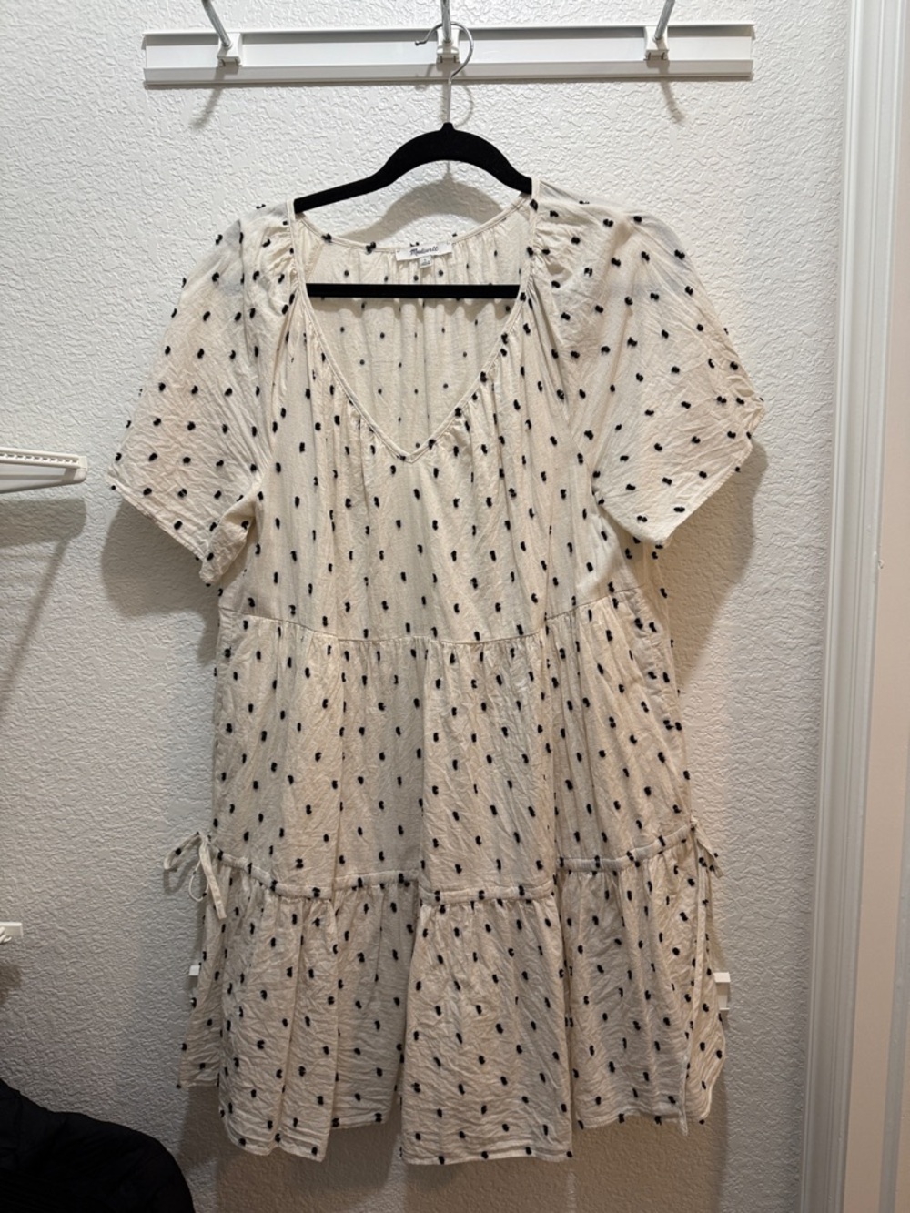 Madewell Cream Top with Black Embroidered Dots